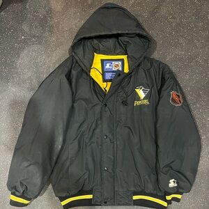 NHL Vintage Pittsburgh Penguins Starter Jacket Full Zip Medium Black Yellow
